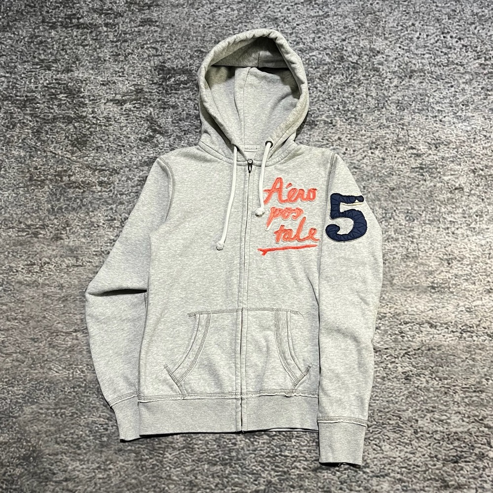 Aeropostale Zip Up Hoodie Womens Small Gray Y2K Surfing Club Skate Trendy Cute